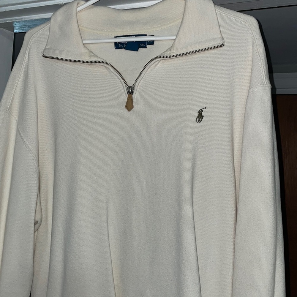 Mens used polo sweater quarter zip. Size XL. Cream  no stains or rips
